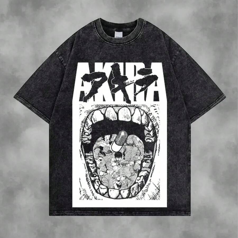 Camisa Lavada Estilo Vintage| Ilustración de Estilo Retro - Negro - Ver 1