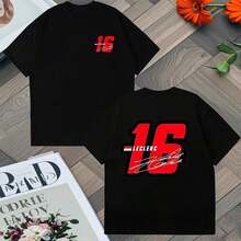 Trendss Number 16 Charles Leclercs Racer Graphic Loose Tee Shirt Men Women Cotton Summer Hip Hop S Summer T Shirts Summer Outfit For Women Black Top W - 黑色 - 查看 10