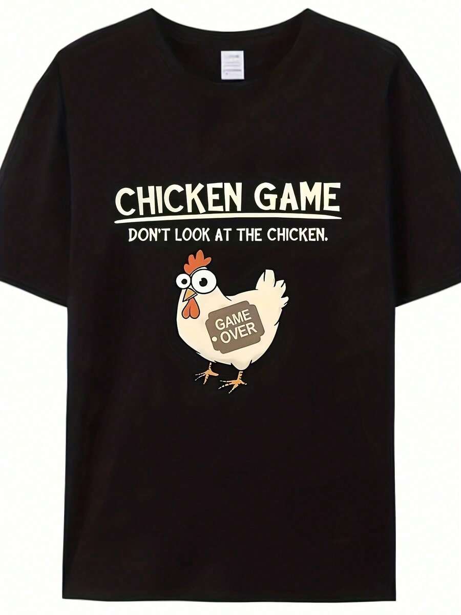 Men'S Comfortable And Fitted T-Shirt Featuring A Fun Cartoon Chicken Design For The Summer Collection - Black - View 1