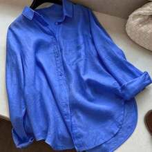 Fashion Women's Clothing Camisa blanca casual de mujer con botones delanteros y bajo curvo para primavera - Azul - Ver 1