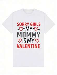 Summer Casual Soft Round Neck Short Sleeve Girl's T-Shirt,Valentine's Day Mom Quote Print Graphic Suitable For Daily Wear.White - 白色 - 查看 2