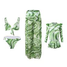 New Three-Piece Bikini Set With Mesh Print And Long Swim Pants. - Green 3-piece Set - View 12