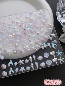 30件/組 隨機混色 ABS 漸層美人魚美甲裝飾品－海星、貝殼、海豚 3D 美甲飾品 DIY 配件美甲飾件 - 粉色 - 查看 5