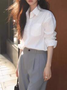 Women's Solid Color Single-Breasted Casual Versatile Daily Wear Shirt White - White - View 1