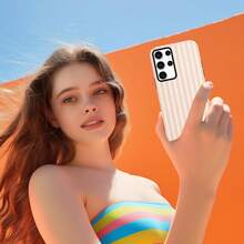 Gestreifte Sommer-Handyhülle, geeignet für Samsung Galaxy S24 5G ,2 Zoll, mit einem schönen sommerlichen rosa-gelben Streifendesign, eine Schutzhülle geeignet für Mädchen, doppelschichtige stoßfeste bunte Silikonhülle. - Weiß 6 - Übersicht 8