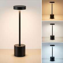 3-Tone Table Lamp Luxurious Bedside Rechargeable Lampshade LED Desk Bedroom Lamp - Negro - Ver 9