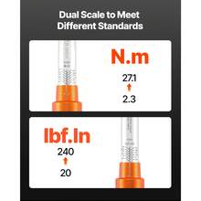 Click Torque Wrench Set, 1/4Inch Drive, 20-240 Lbf-In / 2.3-27.1N.M, Dual-Direction And Dual Range Scales, 72-Tooth, ±3% High Precision, With Bits, Sockets, Adapters, Extension Bar, Orange - 1/4 Inch - View 4
