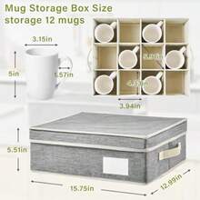 Caja de almacenamiento para tazas y tazas con carcasa dura y divisores para tazas de café tazas de té y vasos - Gris - Ver 3