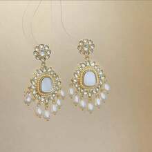 3PCS New Heavy Craft High-End Flower Tassel Earrings Fashion Multi-Layer Beaded Collarbone Chain Women's Exquisite Jewelry Set - 10-2308 White Suit - View 6