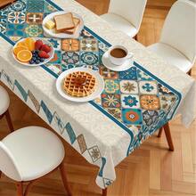 1pc Rectangular Polyester Tablecloth, Blue & Orange Tile Pattern Design, Single-Sided Printing, Suitable For Tabletop, Washable And Reusable, Applicable For Indoor, Outdoor, Patio, Wedding, Party, Dining, Craft Exhibition, Banquet Decoration - Multicolor - View 5