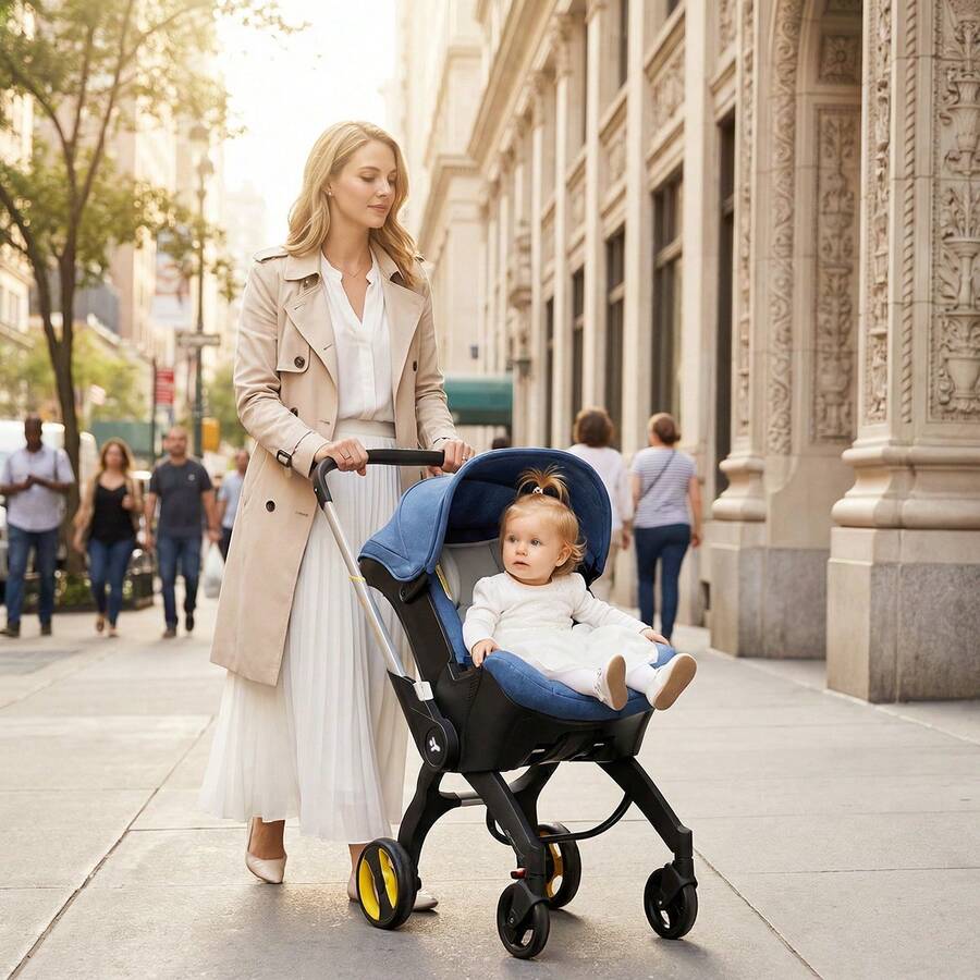 Baby Stroller, Two-Way Reversible Travel Stroller, One-Handed Foldable Compact Stroller, With Adjustable Sunshade - 藍色 - 查看 1