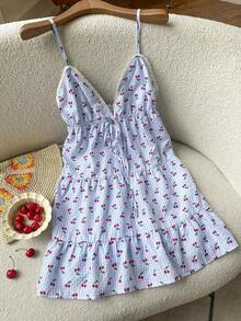 Vestido corto casual de mujer con tirantes de espagueti y espalda descubierta de unicolor, para verano - Azul - Ver 6