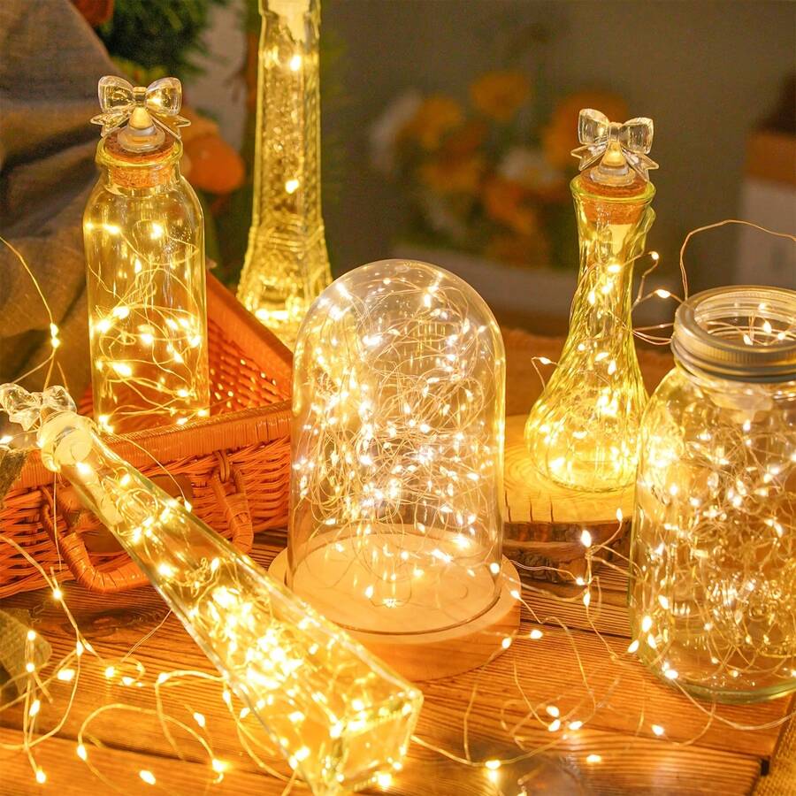12 piezas Luces de hadas de cadena mini alimentadas por batería de 2m 20LED, 3 modos de parpadeo, luces LED suaves y flexibles de luciérnaga para decoración interior y exterior, boda, Navidad, fiesta, camping, mesa, frasco de vidrio, jarrón, iluminación de ambiente festivo para el hogar