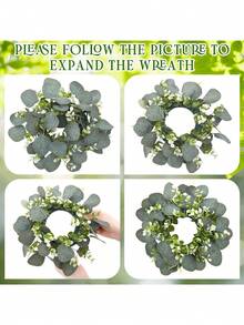 1/3/5pcs Green Artificial Eucalyptus Leaves & Branches Wreath, Suitable For Wedding Decor, Event Styling, Party, Home Decor, Tabletop, Doorway, Garland And Wreath Decoration - Green - View 4