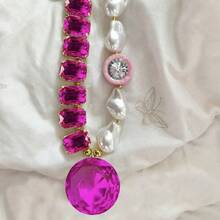manbara Collar asimétrico de moda con cuentas de cristal de pato amarillo, escarabajo rojo, guijarros y perlas, accesorios retro de hip-hop, regalo para mujeres y niñas - Perla de diamante - Ver 13