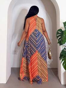 Veslaya Vestido largo de cuello alto sin mangas con estampado africano en línea A para mujer de talla, adecuado para festivales deúsica, Pascua, fiestas de cumpleaños, temporada de graduación, estilo universitario, uso diario casual, vacaciones, cruceros, playa, tomar el sol, virales, estilo callejero, invitada de boda bohemia, ir al trabajo, brunch, aeropuerto, fiestas, salidas festivas, banquetes elegantes, bailes, uso casual, clubes nocturnos de lujo - Multicolor - Ver 7