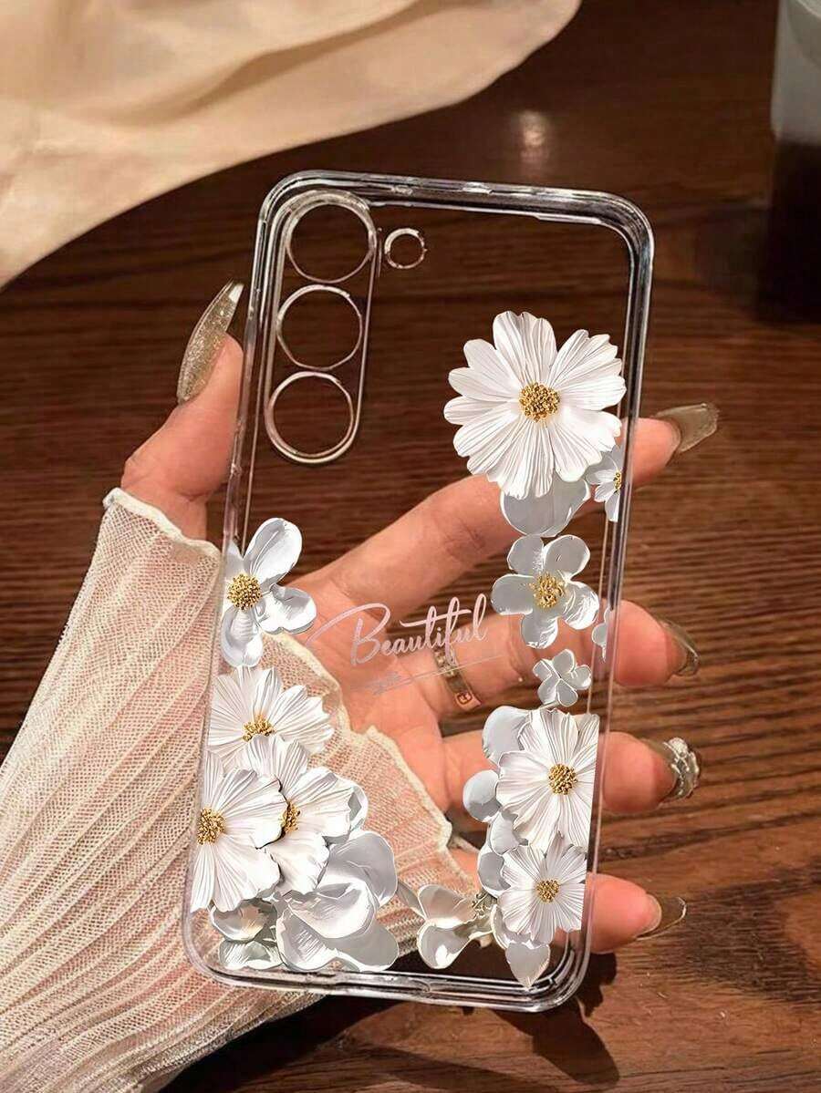 1 Piece Soft Romantic Fashion Floral Print Phone Case Compatible With Huawei Honor, Galaxy A04e/12/A13/A14/A34/A50/A52/A53/A54/S21/S22/S23/S24/S25/S25Ultra/S25FE/S26/S26 PLUS/S26 ULTRA/S26 EDGE, 6A/7A/8A, 12T/13T/15T/15T Pro - 透明 3 - 查看 1