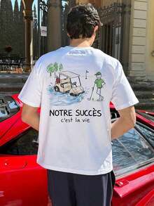 Men's Loose-Fit Short-Sleeve T-Shirt Herren Sommer Casual Luxus Relaxed Urlaubsstil "Hand-Painted Graphic Pattern" Round Neck Short Sleeve T-Shirt - White - View 1