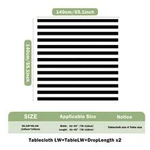 黑白条纹印花桌布，100% 涤纶（聚酯纤维），防水、防油、防刮，适用于室内、室外、庭院、婚礼、派对、野餐、工艺品展览、活动装饰等场合，可选尺寸：90cm*140cm/140cm*140cm/140cm*180cm/140cm*220cm - 黑白條紋 - 查看 12