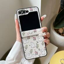 Soft And Cute Rabbit In Flower Folding Phone Case With Chain, Suitable For Samsung Galaxy Z Flip3 5G/Galaxy Z Flip 4 5G/Galaxy Z Flip 5 5G/Galaxy Z Flip 6 5G/Galaxy Z Flip 7 5G, New Floral Folding Phone Case - Multicolor - View 4