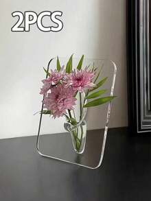 2个透明亚克力方形花瓶，简约透明桌面花架，现代家居装饰点缀。亚克力材质，水培设计，适用于客厅、餐桌、卧室花卉展示，是婚礼派对房间美学装饰的理想之选，也是桌面摆件的完美之选。 - 花瓶 - 查看 12