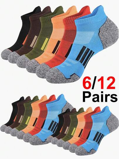 6/12 Pairs Men Mesh Sports Socks Thin Breathable Sweat Absorbent Anti-Slip Wearproof Casual Daily Socks