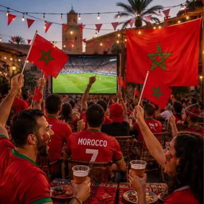 150x90cm Bandera Nacional de Marruecos, Decoración de la Copa del Mundo, Tela de Poliéster Roja y Verde, Costura de Doble Aguja Duradera, Impresión de Alta Definición por Ambos Lados, Decoración para el Hogar o Fiesta, Bandera de Aficionado Deportivo