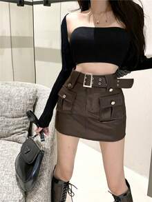 Women Skirts - Coffee Brown - View 7