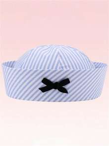 1pc New Bow Tie Nautical Cap, Cute Sun Protection Hat For Women, Summer Outdoor Sailor Hat, Large Head Circumference Beret - Multicolor - View 19