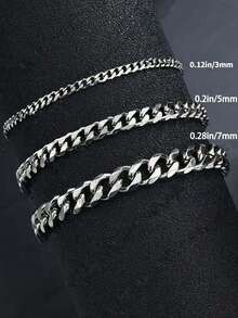 1pc New Fashion Cuban Chain Men's Bracelet Classic Stainless Steel 3/5/7/9mm Wide Chain Bracelet Unisex Jewelry Gift - Stainless Steel Bracelet - View 2