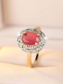1pc Exquisite Elegant Cubic Zirconia Egg-Shaped Women's Ring Set, Perfect As Wedding Ring, Engagement Ring Or Valentine's Day Gift - Golden Yellow Red - View 2