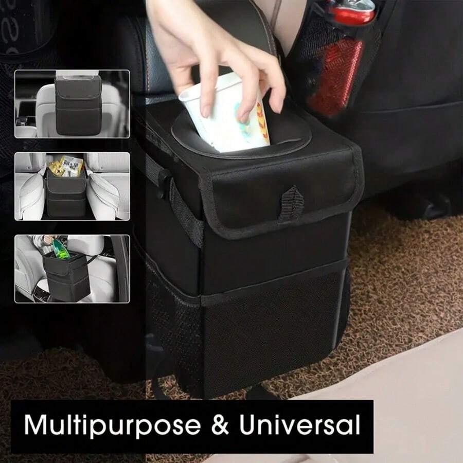 1pc Portable Car Trash Can With Lid, Waterproof Leak-Proof Car Garbage Can, Multi-Purpose Car Organizer, Suitable For All Vehicle Types - A - View 1