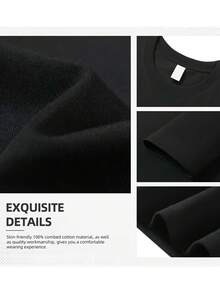 1 Maglietta a maniche corte nera da uomo da 180g con un design divertente di lupo e onde d'acqua, collo rotondo, abbigliamento casual estivo, top stampato durevole per attività all'aperto. - nero - Visualizzare 5