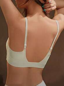 Women's Green Lightly Padded Front Closure Wireless Bra With Sexy Back Design, Suitable For Small Bust - Mint Green - View 6