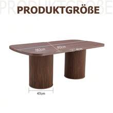 Modern Oval Dining Table With Fluted Central Leg, High Quality MDF Top With Wood Look, In Wabi-Sabi And Mid-Century Style For The Kitchen. - Brown - View 4