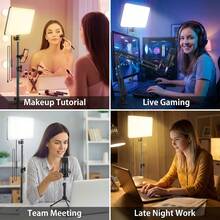 10-Inch Square LED Video Light/RGB Mode Flat Panel Fill Light, Comes With An Adjustable 43-Inch (110 Cm) Tripod And Phone Holder, 38 Colors, 10 Levels Of Adjustable Brightness, USB Powered, Suitable For Live Streaming And Photography; Portable Multi-Functional Fill Light, Professional Studio Lighting Kit, Supports Multi-Angle Shooting And Photography. The Stabilizer Supports DIY And Is Compatible With Various Mobile Phones, Cameras, Fill Lights And Other Devices. - Black - View 7