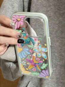 1pc Contrast Color Turtle & Starfish Pattern Phone Case Compatible With 17/17Pro/17ProMax, 16/16Pro/16ProMax, 15/15Pro/15ProMax, 14/14Pro/14ProMax, 13/13Pro/13ProMax, 12, 11, Coastal Style - Multicolor - View 3
