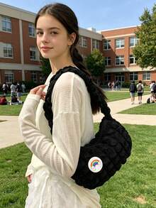 1pc Solid Color Soft Puffy Quilted Underarm Bag, Ruched Cloud Shoulder Bag, Lightweight Nylon Versatile Small Bag, Suitable For Girls/Students/Young People, Ideal For Daily/Outing/Date/Shopping! - Fy-6005 - View 6