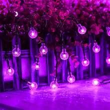 太陽能球形戶外串燈，IPX4 水晶仙女燈，100LED/50LED/20LED 太陽能花園閃爍燈 8 種模式，戶外裝飾懸掛照明燈，適用於後院、門廊、庭院、聖誕樹、陽台、婚禮、將臨節、復活節、聖誕節 - 紫色的 - 查看 7