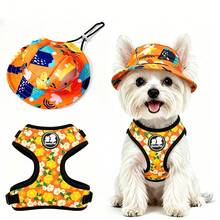 BVEOYPET 2pcs/Set: Dog Harness And Sun Hat Set, Adjustable Floral Pet Harness, Anti-Pull Design, Breathable Puppy Vest Harness + Sun Protection Hat, Suitable For Medium And Small Dogs, Outdoor Dog Walking Pet Supplies - Orange - View 12