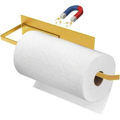 Gold Paper Towel Holder, Magnetic Paper Towel Holder Fridge, Toilet Paper Roll Holder Magnet Fridge Rack Wall Mount Towel Organizer Paper Towels Rolls Bathroom Pantry RV Kitchen Storage Golden