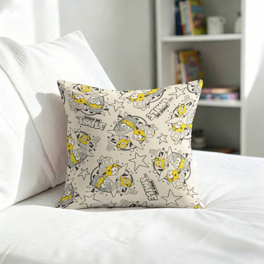 Miniso 小黄人“给我微笑”星形图案抱枕套,米色靠垫套,适用于沙发、卧室、客厅家居装饰 - 顏色 - 查看 1