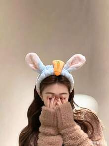 Luxury Cute Rabbit Ear Headband, Soft Plush Elastic Hair Hoop With Carrot Pattern, Suitable For Skincare And Makeup - 1 Headband - View 4