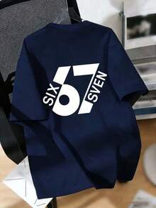 Summer Short-Sleeved T-Shirt For Boys, "67" With A Fun Digital Design. Suitable For Casual Wear, School, And Everyday Wear. - Hijau Tentara - View 4