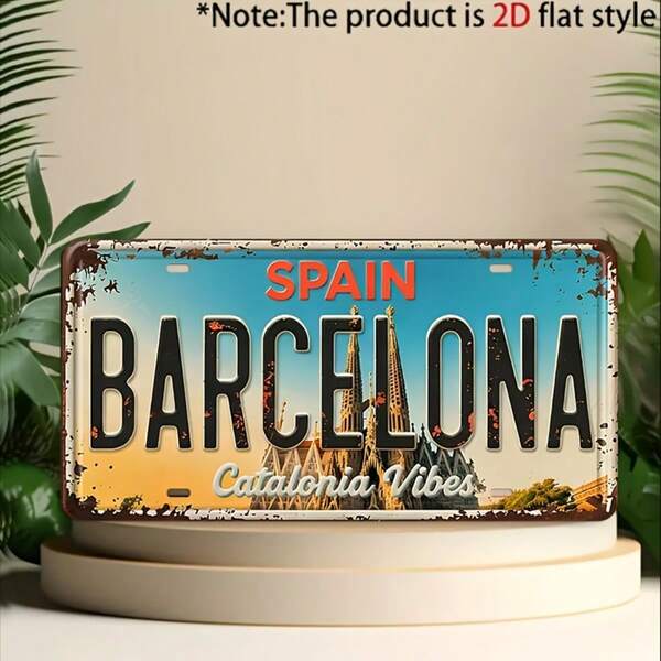 2D Plane - 1 miếng Biển trang trí kim loại Barcelona phong cách cổ điển & Vật trang trí | Trang trí tường phong cách mộc mạc, phù hợp cho hang động nam giới, gara, quán bar, nhà, hoàn hảo cho những người đam mê và sưu tập ô tô, trang trí nghệ thuật tường, phong cách 2D Plane chỉ dùng để trang trí, 2D Plane (kiểu ngẫu nhiên)