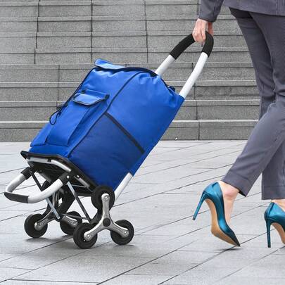 faltbarer Einkaufswagen, 445 x 375 x 990 mm, Sackkarre zum Treppensteigen mit 6 Rädern, Aufbewahrungstasche aus Oxford-Stoff, zum Einkaufen, Büro, Umzug, Transport, im Freien, Wäsche