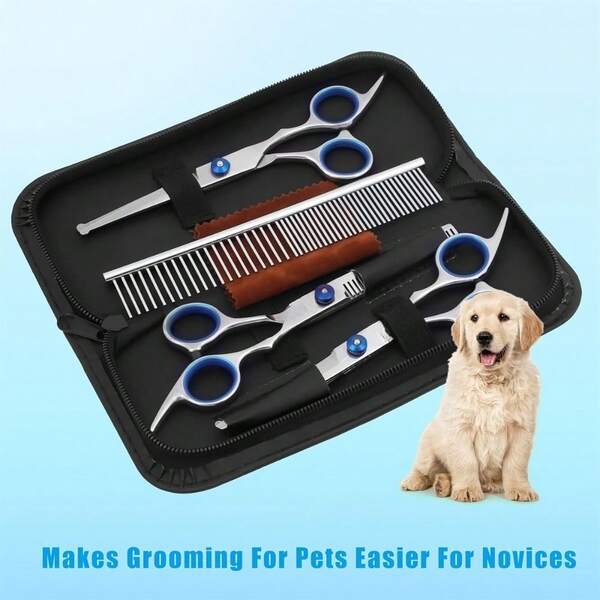 Juego de Tijeras de Aseo para Perros & Gatos con Puntas Redondas Tijeras de Acero Inoxidable para Cortar Ojos de Perro Kit de Tijeras de Aseo para Perros, Herramientas de Aseo Profesional para Mascotas en Casa -Para Animales Grandes & Pequeños