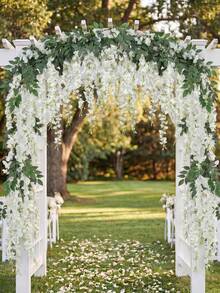 2-Pronged Bean Flower Artificial Vine 100cm 1set(6pcs) Silk Fabric Suitable For Spring, Summer, Autumn, Winter All Seasons Room Decoration, Wedding Arch Decoration, Home Decoration, Outdoor Yard Decoration, Ceiling Hanging Decoration - Two-pronged White Tofu Pudding, 6 Pieces - View 5