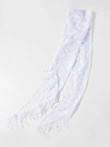 1件蕾絲刺繡三角頭巾穆斯林頭巾，透氣玫瑰鉤編雪紡髮帶，適合春夏，美學風格 - 彩色 - 查看 6
