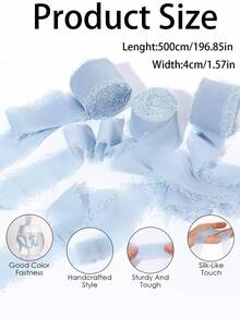5m Roll Handmade Finished Chiffon Ribbon, Raw Edge Design, Suitable For Birthday And Holiday Party Bouquets, Gift Wrapping, Crafts, Rustic Wedding Invitations, Bows, Wreaths, DIY Projects, Holiday Decorations And DIY Home Decor - Blue - View 7